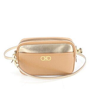 Salvatore Ferragamo Double Gancini Leather Shoulder Bag Crossbody REM